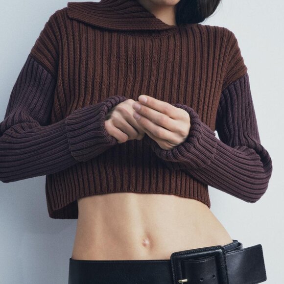 RIB KNIT CROP SWEATER - Picture 1 of 5